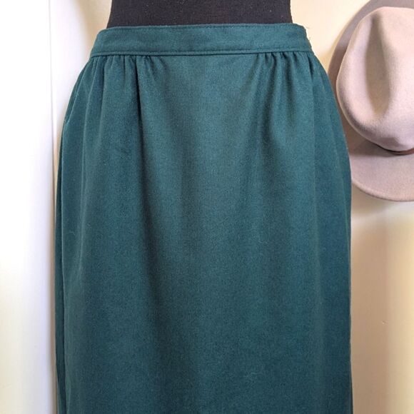 Pendleton Petite Bistro Green Virgin Wool Skirt 12 Vintage 80s Whimsigoth - Picture 3 of 9